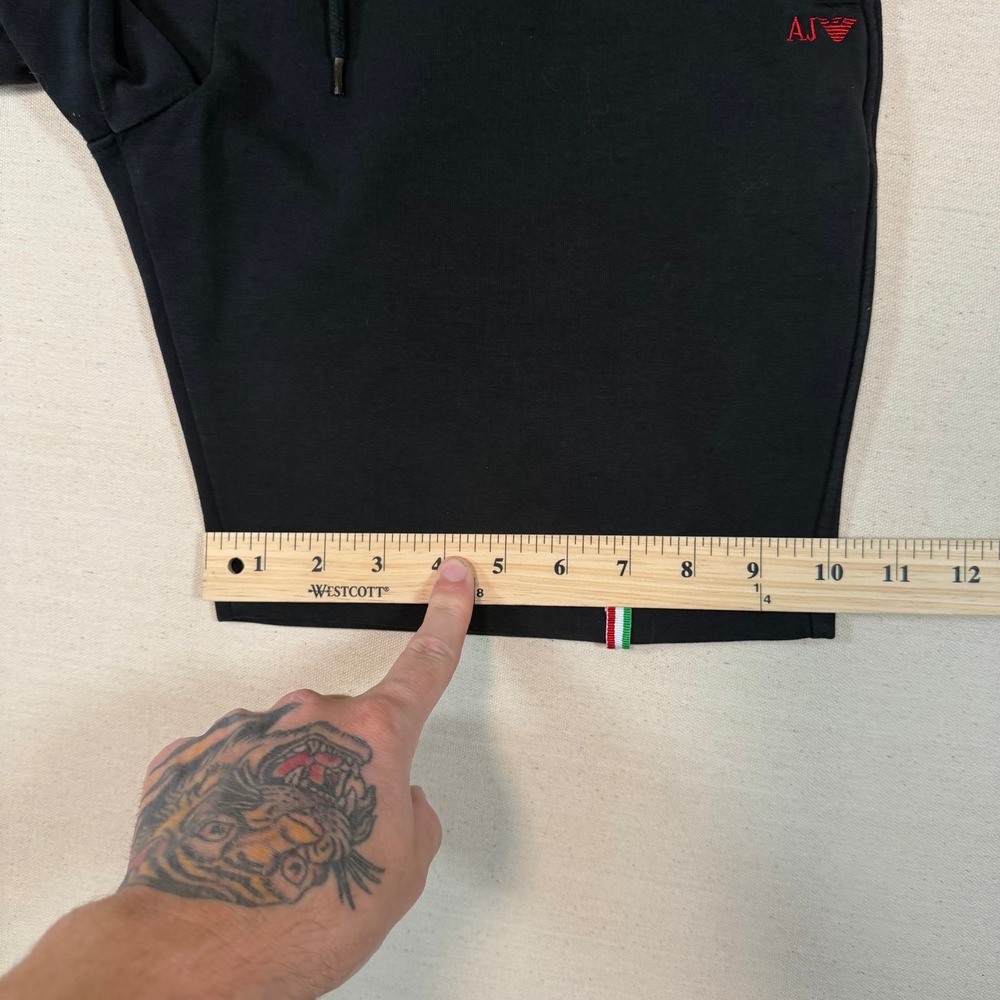 Armani Jeans Mens XXL Slim Fit Large Sweat Shorts Black Italy AJ Logo Drawstring - Picture 3 of 9
